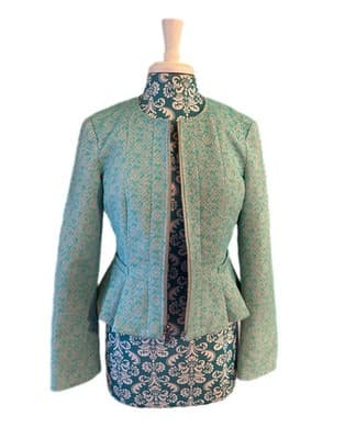 Sz 8 NANETTE LEPORE Aqua Coquette Peplum Jacket Nipped Waist Elegant Romantic - Thumbnail 7