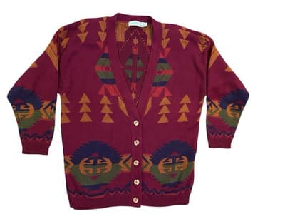 Vintage 1990’s Southwestern 100% Cotton Cardigan Sweater Navajo Grunge Boho. - Thumbnail 7