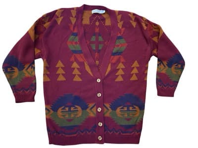 Vintage 1990’s Southwestern 100% Cotton Cardigan Sweater Navajo Grunge Boho. - Thumbnail 3