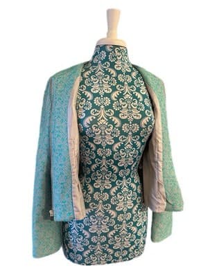 Sz 8 NANETTE LEPORE Aqua Coquette Peplum Jacket Nipped Waist Elegant Romantic - Thumbnail 2