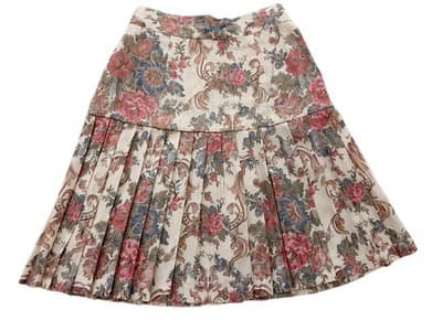 Vintage 1980’s Pleated Skirt Rose Cream Baroque Floral Revival Academia 9/10 - Thumbnail 10