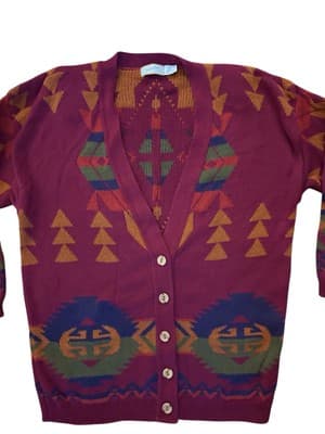Vintage 1990’s Southwestern 100% Cotton Cardigan Sweater Navajo Grunge Boho. - Thumbnail 4