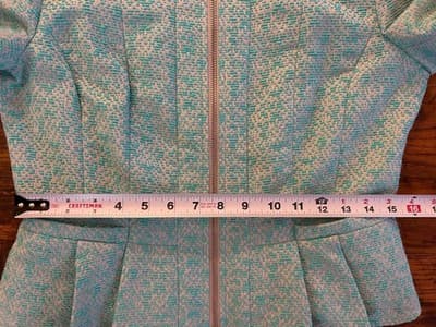 Sz 8 NANETTE LEPORE Aqua Coquette Peplum Jacket Nipped Waist Elegant Romantic - Thumbnail 11