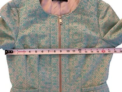 Sz 8 NANETTE LEPORE Aqua Coquette Peplum Jacket Nipped Waist Elegant Romantic - Thumbnail 8