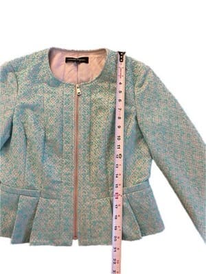 Sz 8 NANETTE LEPORE Aqua Coquette Peplum Jacket Nipped Waist Elegant Romantic - Thumbnail 10