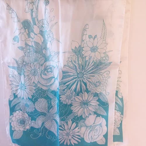 Vintage Aqua Floral Long Scarf Daisy Roses Dreamy 1980’s Sash Whimsical Romance - Thumbnail 2