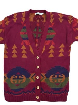 Vintage 1990’s Southwestern 100% Cotton Cardigan Sweater Navajo Grunge Boho. - Thumbnail 8