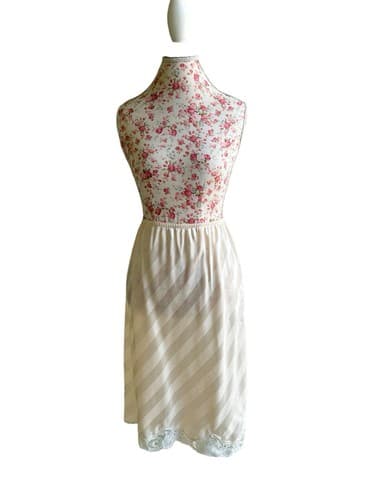Vintage Cream Tone On Tone Shiny Stripe Slippery Half Slip Skirt Waist 30-32 L - Thumbnail 9
