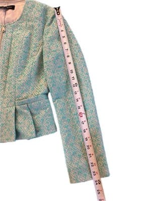 Sz 8 NANETTE LEPORE Aqua Coquette Peplum Jacket Nipped Waist Elegant Romantic - Thumbnail 13
