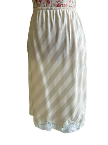 Vintage Cream Tone On Tone Shiny Stripe Slippery Half Slip Skirt Waist 30-32 L - Thumbnail 6