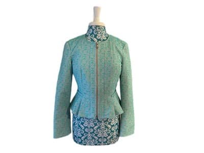 Sz 8 NANETTE LEPORE Aqua Coquette Peplum Jacket Nipped Waist Elegant Romantic - Thumbnail 5