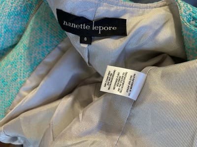 Sz 8 NANETTE LEPORE Aqua Coquette Peplum Jacket Nipped Waist Elegant Romantic - Thumbnail 9