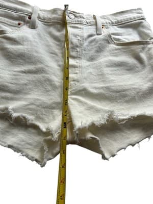 Cream LEVIS Cut Off 501 Denim Jean Shorts Button Fly Distressed Fringe 32 - Thumbnail 6