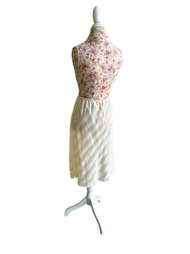 Vintage Cream Tone On Tone Shiny Stripe Slippery Half Slip Skirt Waist 30-32 L - Thumbnail 4