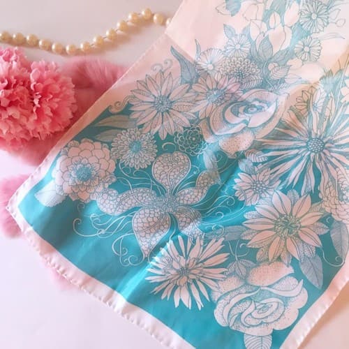 Vintage Aqua Floral Long Scarf Daisy Roses Dreamy 1980’s Sash Whimsical Romance - Thumbnail 6