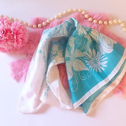 Vintage Aqua Floral Long Scarf Daisy Roses Dreamy 1980’s Sash Whimsical Romance - Thumbnail 5