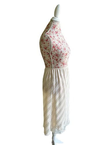 Vintage Cream Tone On Tone Shiny Stripe Slippery Half Slip Skirt Waist 30-32 L - Thumbnail 7