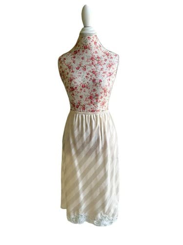 Vintage Cream Tone On Tone Shiny Stripe Slippery Half Slip Skirt Waist 30-32 L - Thumbnail 8