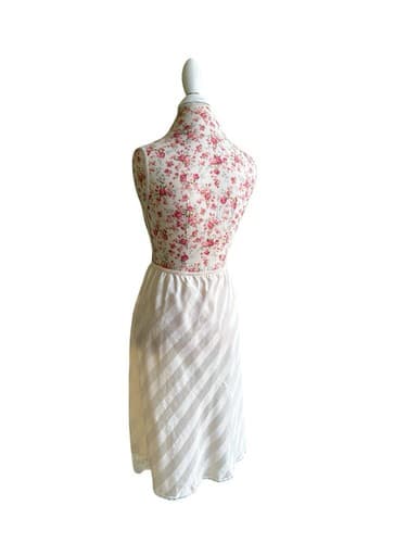 Vintage Cream Tone On Tone Shiny Stripe Slippery Half Slip Skirt Waist 30-32 L - Thumbnail 2