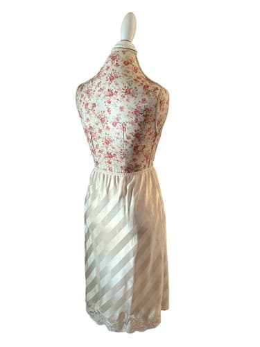 Vintage Cream Tone On Tone Shiny Stripe Slippery Half Slip Skirt Waist 30-32 L - Thumbnail 10