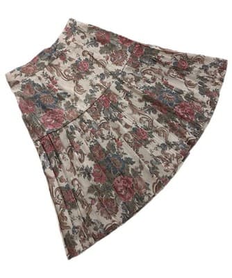Vintage 1980’s Pleated Skirt Rose Cream Baroque Floral Revival Academia 9/10 - Thumbnail 9