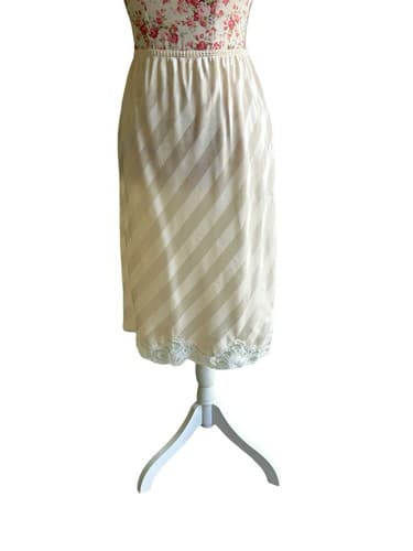 Vintage Cream Tone On Tone Shiny Stripe Slippery Half Slip Skirt Waist 30-32 L - Thumbnail 5