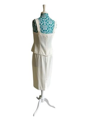 Vintage Womens Skirt Suit Pearl & Sequin Camisole Tank Top Embroidered Pink Aqua - Thumbnail 17