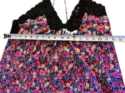 Vintage Nightgown VANITY FAIR Pink & Black Criss Cross Back Sexy Lingerie - Thumbnail 9
