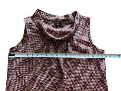 Size 14 Talbots Silk Top Burgundy Wine Blouse Shirt Tank Sleeveless Plaid - Thumbnail 5