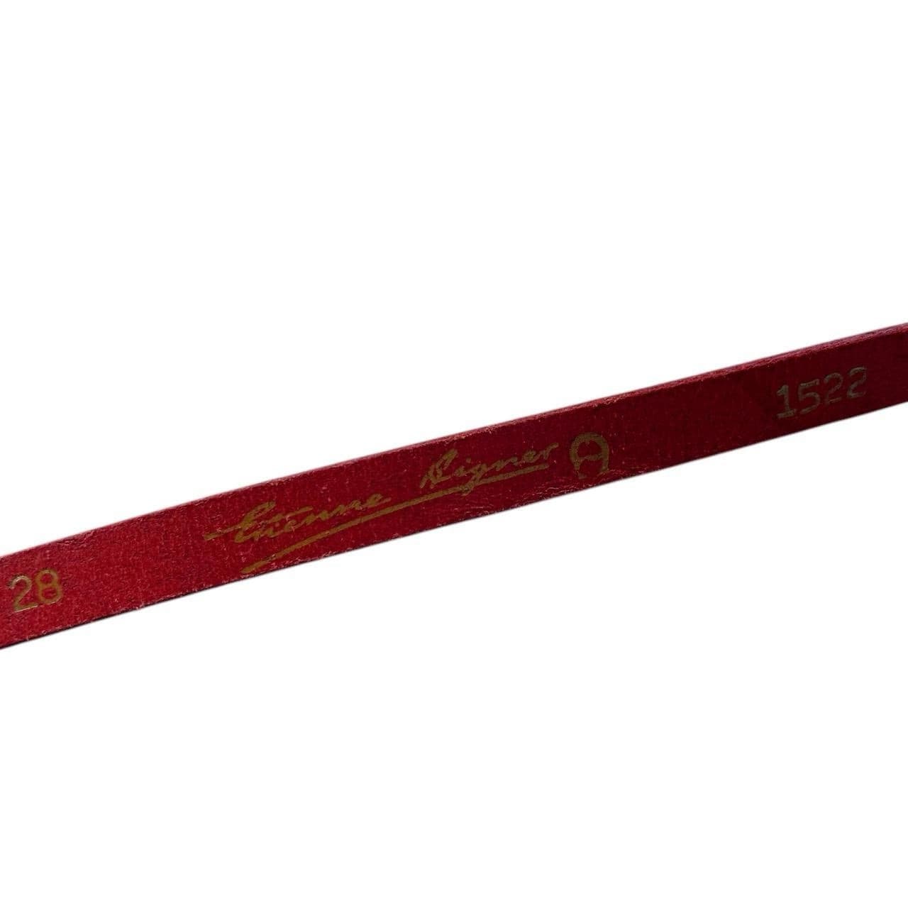 Vintage Etienne AIGNER Red Skinny Leather Logo Belt Gold Brass Rockabilly - Thumbnail 4