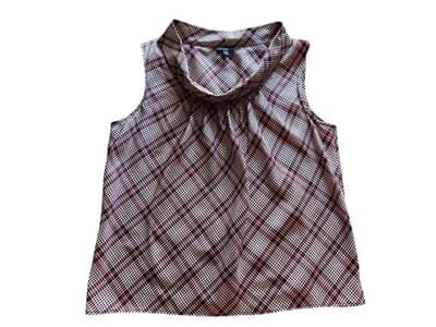 Size 14 Talbots Silk Top Burgundy Wine Blouse Shirt Tank Sleeveless Plaid - Thumbnail 2