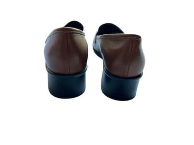Y2k Vintage 5.5 Brown Leather Loafers Shoes Boho Chunky Square Toe Block Heels - Thumbnail 4