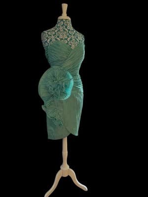 Vintage 1990’s Showstopper Coquette Aqua Evening Prom Formal Avant Garde Dress - Thumbnail 2