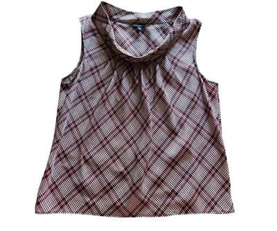 Size 14 Talbots Silk Top Burgundy Wine Blouse Shirt Tank Sleeveless Plaid - Thumbnail 3