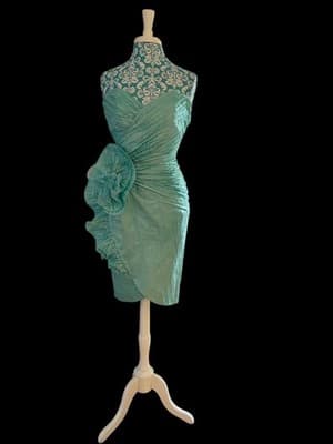 Vintage 1990’s Showstopper Coquette Aqua Evening Prom Formal Avant Garde Dress - Thumbnail 17