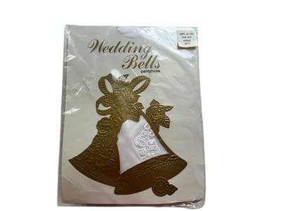 WEDDING BELLS APPLIQUÉ PANTYHOSE AVERAGE WHITE BRIDE BRIDAL NEW NYLON HOSE GIFT - Thumbnail 6