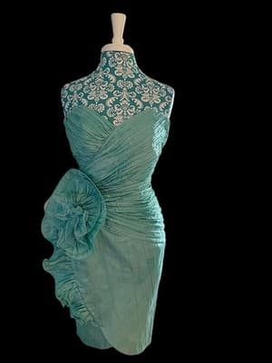 Vintage 1990’s Showstopper Coquette Aqua Evening Prom Formal Avant Garde Dress - Thumbnail 3