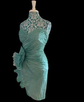 Vintage 1990’s Showstopper Coquette Aqua Evening Prom Formal Avant Garde Dress - Thumbnail 5