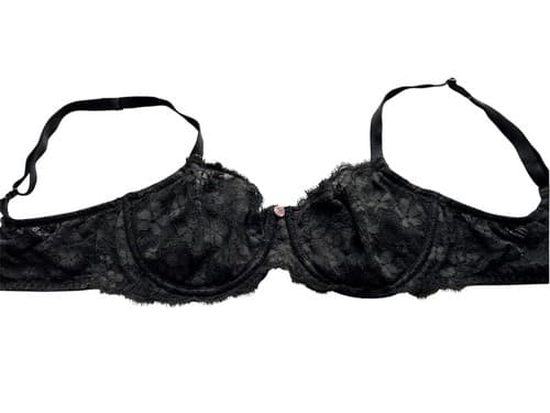 Victorias Secret Black Bra Push Up Without Padding Pinup Pink Rosette Rose 34D - Thumbnail 2
