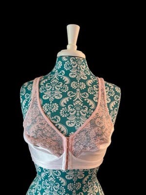 Vintage Pinup Bombshell Bra Pink Lace Lingerie 34B Pointy Cup Coquette Bralette - Thumbnail 11