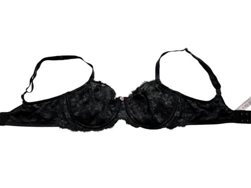 Victorias Secret Black Bra Push Up Without Padding Pinup Pink Rosette Rose 34D - Thumbnail 4