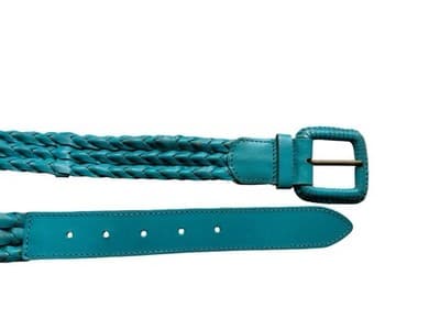 Size Small Vintage Aqua Braided Rope Leather Belt Women’s Coachella Turquoise - Thumbnail 11