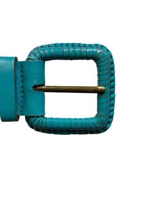 Size Small Vintage Aqua Braided Rope Leather Belt Women’s Coachella Turquoise - Thumbnail 9