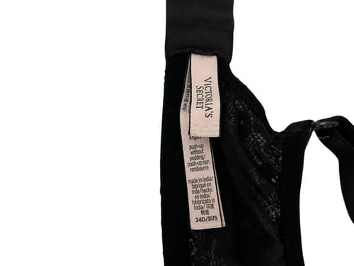 Victorias Secret Black Bra Push Up Without Padding Pinup Pink Rosette Rose 34D - Thumbnail 3