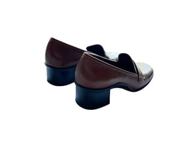 Y2k Vintage 5.5 Brown Leather Loafers Shoes Boho Chunky Square Toe Block Heels - Thumbnail 10