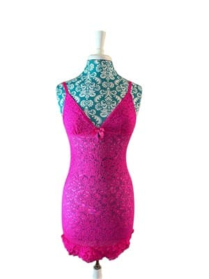 Victorias Secret Ruffled Pink Chemise Stretch Lace Triangle Bow Bra Top Nighty S - Thumbnail 5