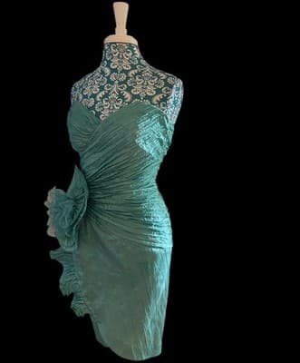Vintage 1990’s Showstopper Coquette Aqua Evening Prom Formal Avant Garde Dress - Thumbnail 18