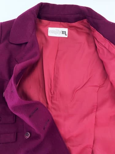 Vintage Women’s Jacket Wine Burgundy Wool Peplum Pleated Double Breasted Fitted - Thumbnail 7
