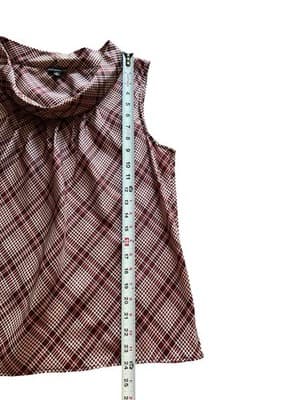 Size 14 Talbots Silk Top Burgundy Wine Blouse Shirt Tank Sleeveless Plaid - Thumbnail 6