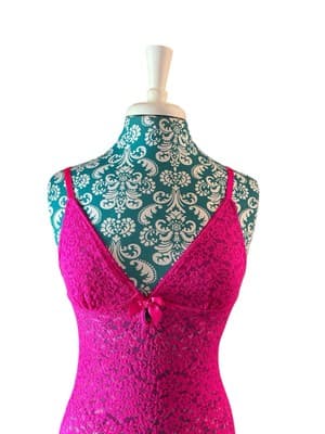 Victorias Secret Ruffled Pink Chemise Stretch Lace Triangle Bow Bra Top Nighty S - Thumbnail 7
